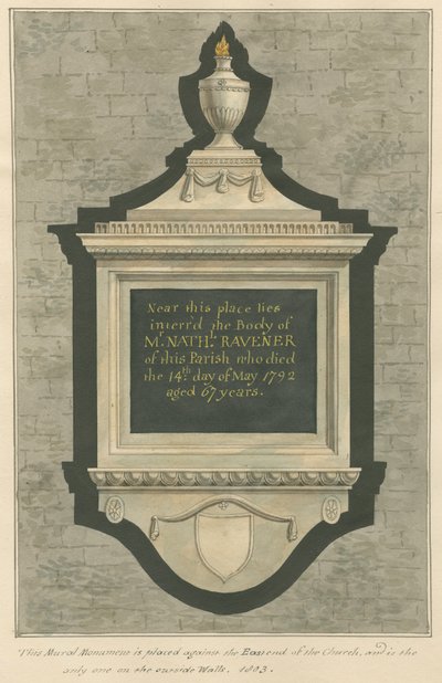 Denkmal für Mr. Nathaniel Ravener aus der Greenford-Kirche von Daniel Lysons