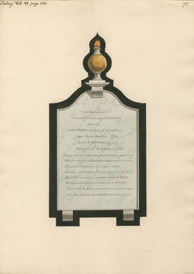 Denkmal für Rebecca, Ehefrau von John Ward aus der Kirche von Ealing von Daniel Lysons