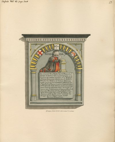 Denkmal für Robert Diecrowe und Joan Diecrowe seine Mutter und Robert Wheter seinen Meister aus Enfield von Daniel Lysons