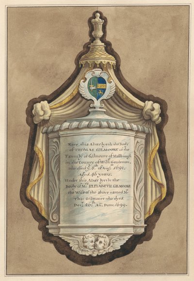 Gedenkstätte für Thomas Gilmoore und Mrs. Elizabeth Gilmoore aus der Kirche von Twickenham von Daniel Lysons
