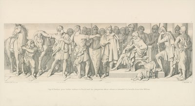 Guy von Ponthieu gibt Harold und seinen Begleitern weitere Audienz, deren Freilassung von Herolden des Herzogs Wilhelm gefordert wird von Daniel Maclise