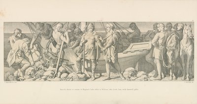 Harold, kurz vor der Rückkehr nach England, verabschiedet sich von Wilhelm, der ihn mit Abschiedsgeschenken belädt von Daniel Maclise