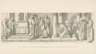 Harold, der sich der Invasion von Wilhelm entgegenstellt, betet in der Abtei von Waltham, als das heilige Bild sich wundersam vom Kreuz neigt von Daniel Maclise