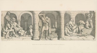 Harold und die Sachsen sind in der Burg von Beaurain, nahe Montreuil, eingesperrt von Daniel Maclise