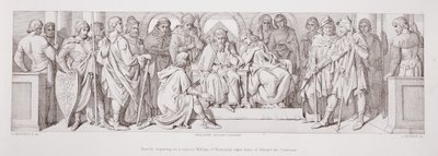 Harold, der sich auf einen Besuch bei Wilhelm von der Normandie begibt, verabschiedet sich von Edward dem Bekenner, aus 