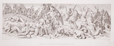 Harold, vor dem Standard von England, wird von einem fallenden Pfeil durchbohrt, aus 