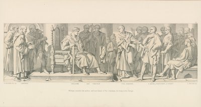 Wilhelm berät sich mit den Adligen und Kaufleuten seines Herzogtums, um Hilfe für seinen Plan zu erhalten von Daniel Maclise