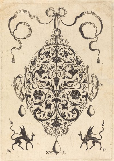 Großes Anhänger, aufrechtes Oval mit Blumenschmuck von Daniel Mignot