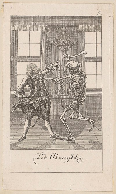 Ahnenstolzer, Blatt 9 der Folge "Der Totentanz" von Daniel Nikolaus Chodowiecki