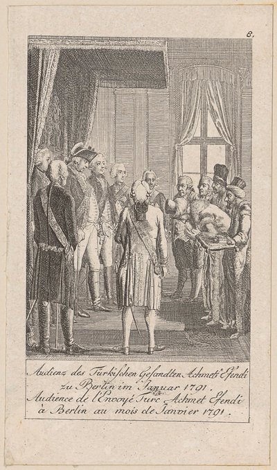 Audienz des türkischen Gesandten, Blatt 8 der Folge „Ältere, mittlere und neuere Geschichte“ von Daniel Nikolaus Chodowiecki