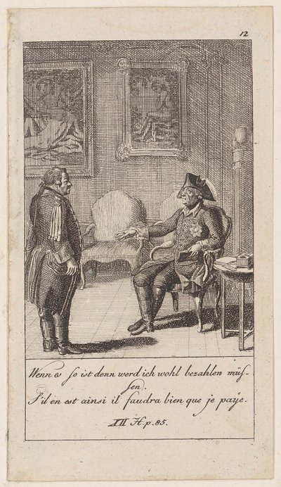 Blatt 12 zu den „Anekdoten und Charakterzügen Friedrichs des zweyten, Königs von Preußen“ von Daniel Nikolaus Chodowiecki