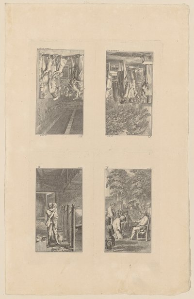 Blatt 9-12 zu Pestalozzis Lienhard und Gertrud von Daniel Nikolaus Chodowiecki