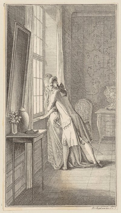 Ferdinand umarmt Elise am Fenster von Daniel Nikolaus Chodowiecki