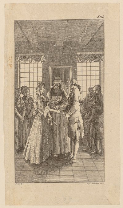 Heirat mit Miss Melmoth, Blatt 6 aus "Leben Bemerkungen und Meinungen Johann Bunkels" von Daniel Nikolaus Chodowiecki