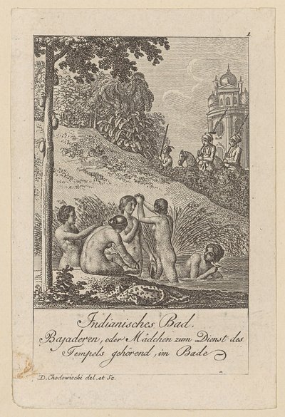 Indianisches Bad, Blatt 1 der Folge „Ostindische Gebräuche“ von Daniel Nikolaus Chodowiecki