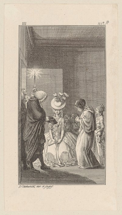 Lady Vincent bei Lady Brunk, Whitefield und ein Geistlicher treten ein von Daniel Nikolaus Chodowiecki