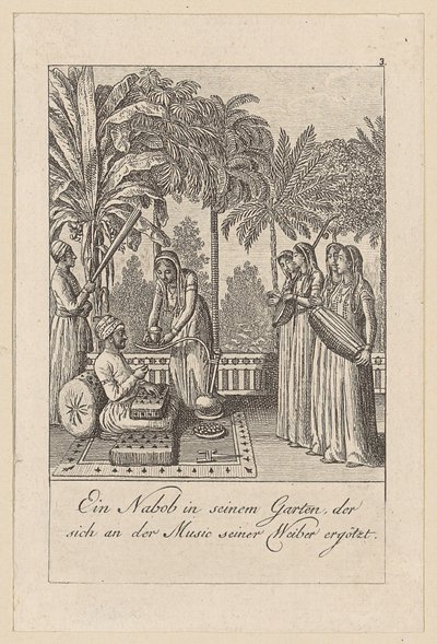 Nabob in seinem Garten, Blatt 3 der Folge „Ostindische Gebräuche“ von Daniel Nikolaus Chodowiecki