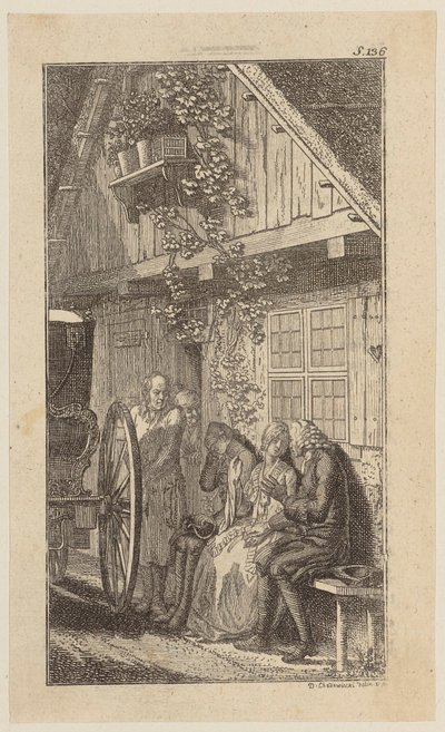 Sebaldus, Mariane und Säugling auf einer Bank vor dem Bauernhaus von Daniel Nikolaus Chodowiecki