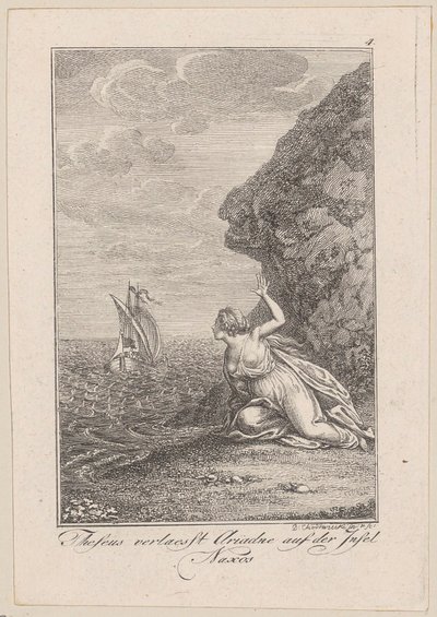 Theseus verlässt Ariadne auf der Insel Naxos, Blatt 4 zu Beckers "Theseus" von Daniel Nikolaus Chodowiecki
