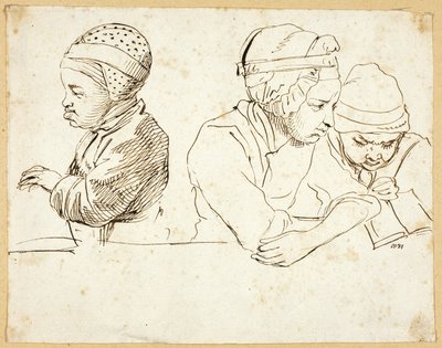 Drei Kinder (recto); Skizzen von Kopf, Augen, Lippen und Blumen (verso) von Daniel Nikolaus Chodowiecki