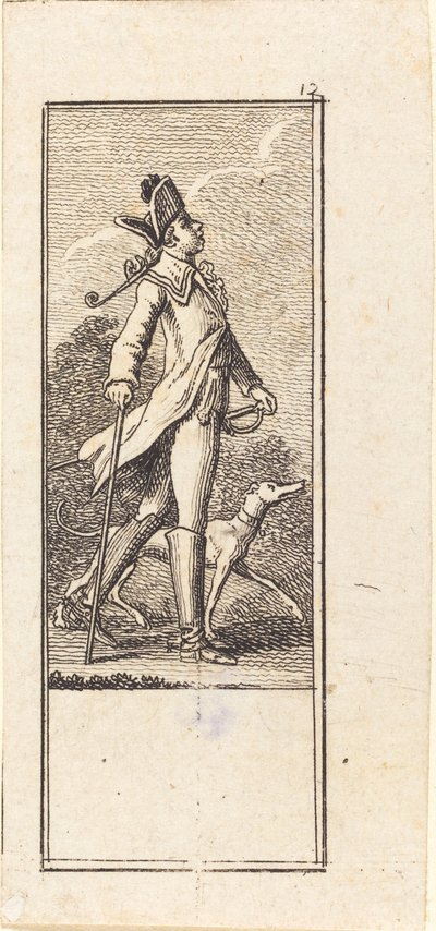 Junger Mann mit Schwert, Stock und Hund von Daniel Nikolaus Chodowiecki