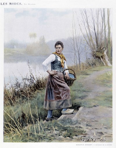 Frau kehrt vom Fluss zurück von R. Knight, ca. 1905 von Daniel Ridgway Knight
