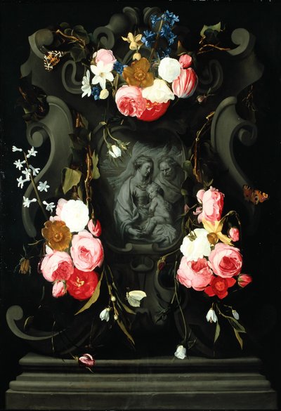 Blumengirlande mit der Heiligen Familie, 1625-27 von Daniel Seghers