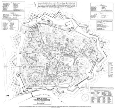 Grundrissplan der Stadt Wien mit Stand von 1683, Ausrichtung nach Südwesten, datiert mit 11. Dezember 1684 von Daniel Suttinger