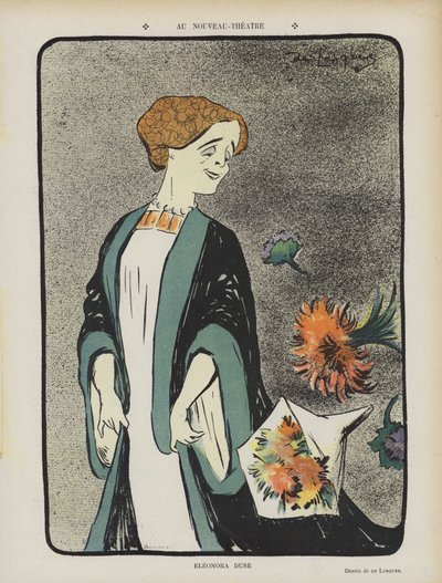 Eleonora Duse, italienische Schauspielerin. Illustration für Le Rire von Daniel de Losques