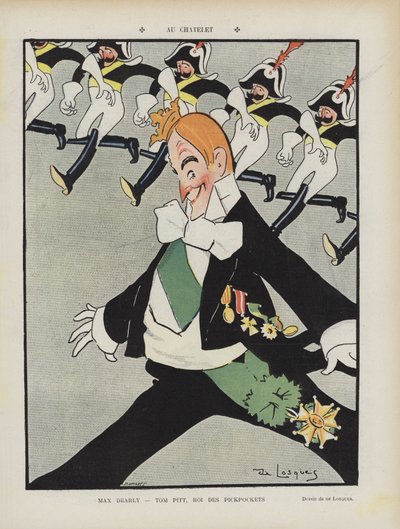 Französischer Schauspieler Max Dearly. Illustration für Le Rire von Daniel de Losques