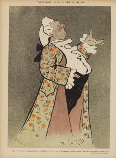 Maurice de Féraudy, französischer Liedermacher und Schauspieler. Illustration für Le Rire von Daniel de Losques