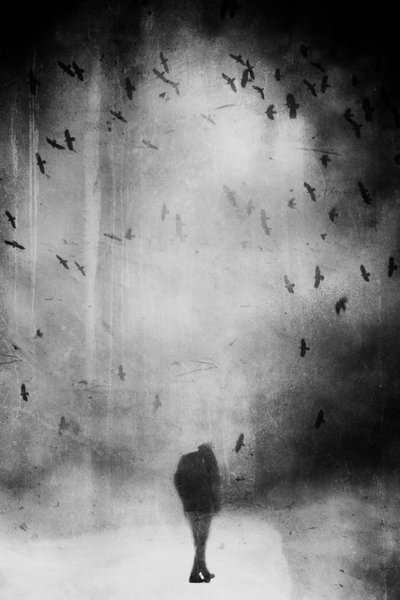 Einsamer Wanderer Dunkler Himmel von Daniela Riegler