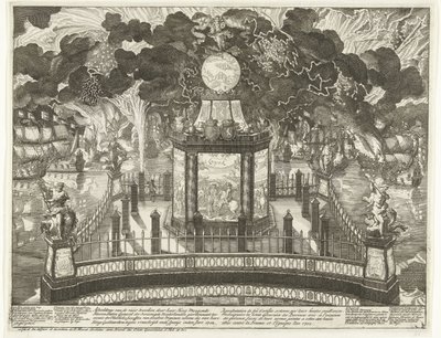 Feuerwerk auf dem Hofvijver zur Feier des Sieges bei Vigo, 1702 von Daniël Marot (I)