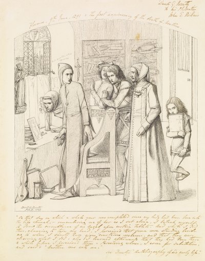 Dante zeichnet einen Engel am ersten Jahrestag des Todes von Beatrice, 1848-9 von Dante Gabriel Charles Rossetti