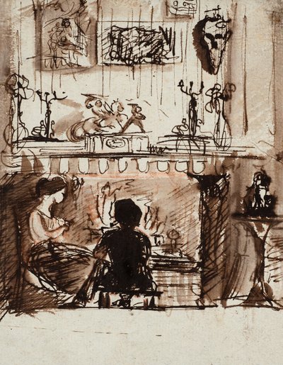 Lizzie Siddal und Woolner in einem imaginären Raum von Dante Gabriel Charles Rossetti