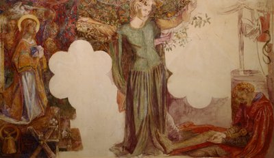 Sir Lancelot wird durch seine Sünde daran gehindert, die Kapelle des Heiligen Grals zu betreten von Dante Gabriel Charles Rossetti