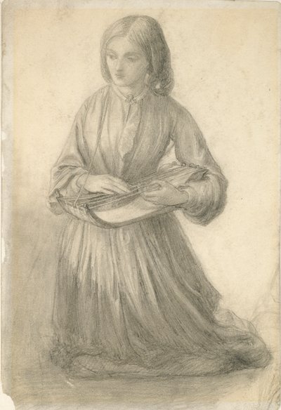Elizabeth Siddal spielt ein Saiteninstrument, ca. 1852 von Dante Gabriel Rossetti