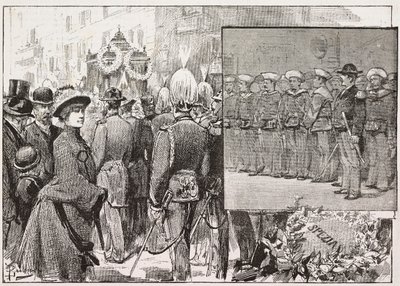 Beerdigung von Admiral Luigi Buglione di Monale (1821-1884), Rom, Italien, Gravur nach einer Zeichnung von Dante Paolocci, aus L
