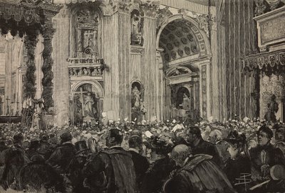 Päpstlicher Segen anlässlich des bischöflichen Jubiläums von Leo XIII., Petersdom, Vatikan (Stich nach einer Zeichnung von Dante Paolocci) von Dante Paolocci