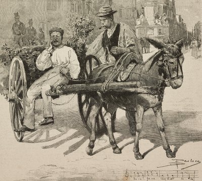 Wasserverkäufer (Acquarolo), der Wasser aus dem Acetosa-Brunnen in den Straßen von Rom verkauft (Stich nach einer Zeichnung von Dante Paolocci) von Dante Paolocci