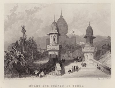 Ghat und Tempel in Gokul von David (after) Roberts