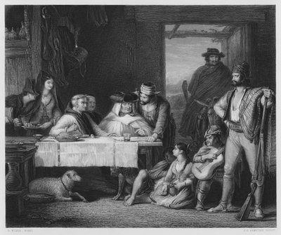 Ein Guerilla-Kriegsrat, in einer spanischen Posada, das Bild in der Königlichen Sammlung von David (after) Wilkie