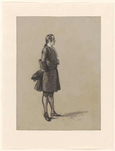 Figurenstudie eines stehenden Mannes, der seinen Hut auf dem Rücken hält von David Bles