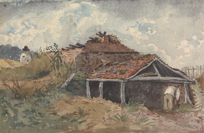 Landschaft mit zwei Figuren neben einem alten Gebäude von David Charles Read