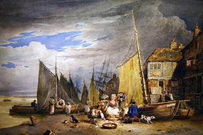 Eine Fischverkäuferin mit ihren Waren an der Themse von David Cox