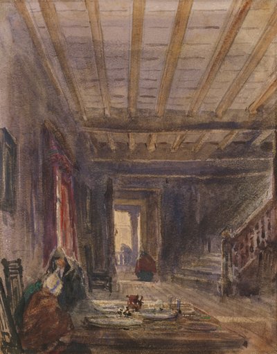 Innenraum mit Figuren an einem Tisch von David Cox