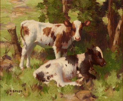 Kälber in einer Sommerlandschaft von David Gauld
