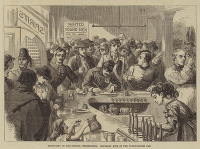Rekrutierung in der King-Street, Westminster, Sergeant Kite an der Kneipenbar von David Henry Friston