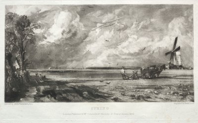 Verschiedene Landschaftsmotive, charakteristisch für englische Szenerien aus Bildern von John Constable, R.A.: Frühling. Eine Mühle auf einem Gemeindeland. Hagelschauer. East Bergholt, Suffolk von David Lucas