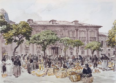 Markt vor einem Palast, Oviedo von David Muirhead Bone